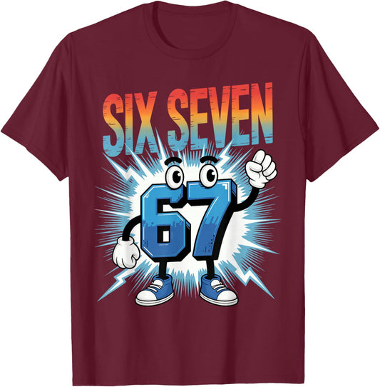 67 Gen Alpha Six Seven Italy 6 7 Brain Red Gaming Meme T-Shirt - T-Shirt | Maroon