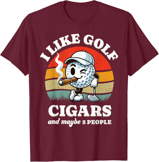 Funny Golf And Cigars Retro Golfer 70s Golf Ball Golfing Dad T-Shirt - T-Shirt | Maroon