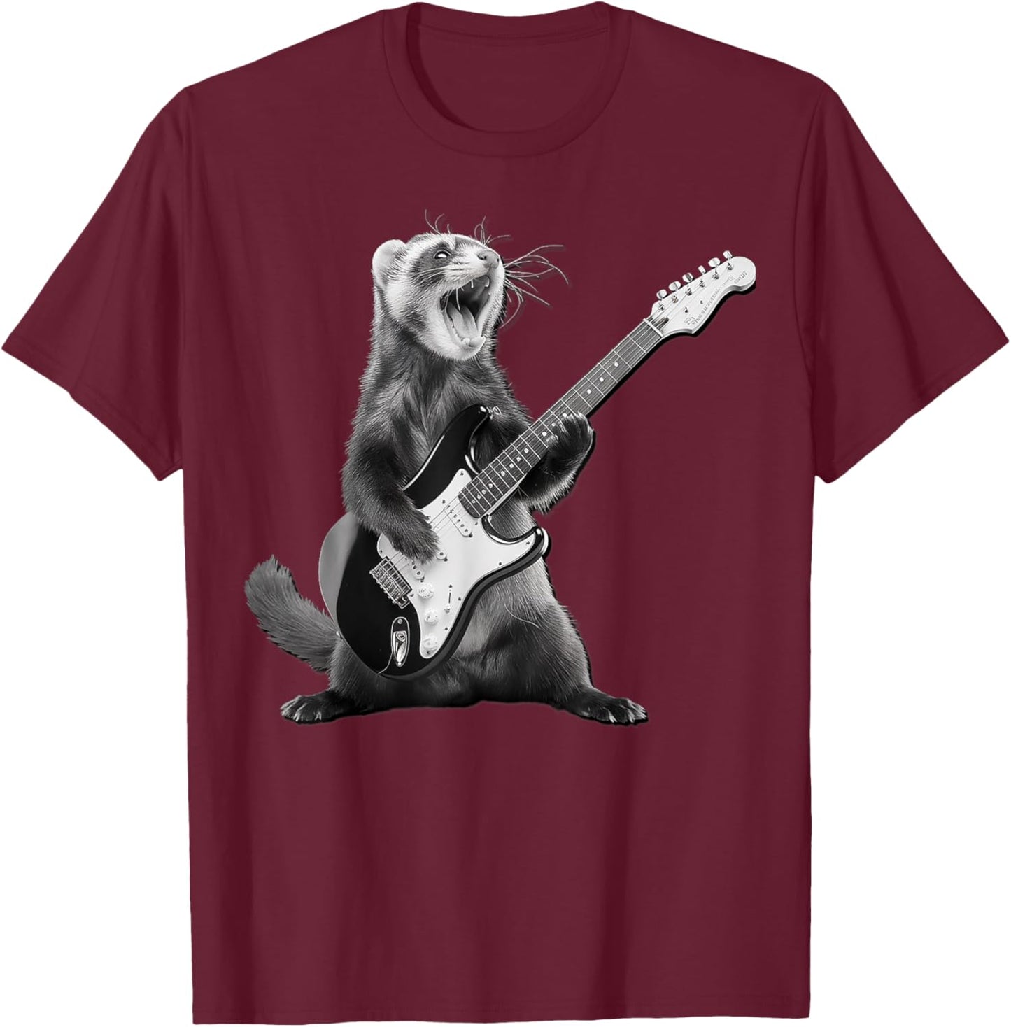 Ferret Playing Guitar Rock and Roll Gifts Women Kid T-Shirt - T-Shirt | Maroon