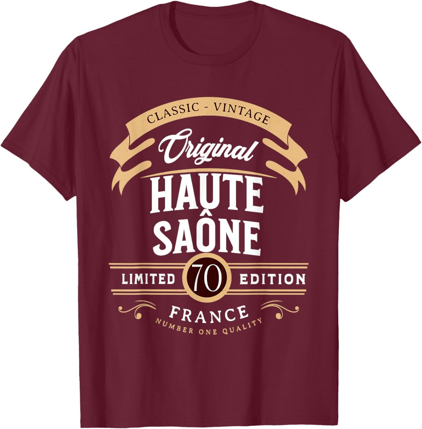 Vintage Haute-Saône Department France , Black, S T-Shirt - T-Shirt | Maroon