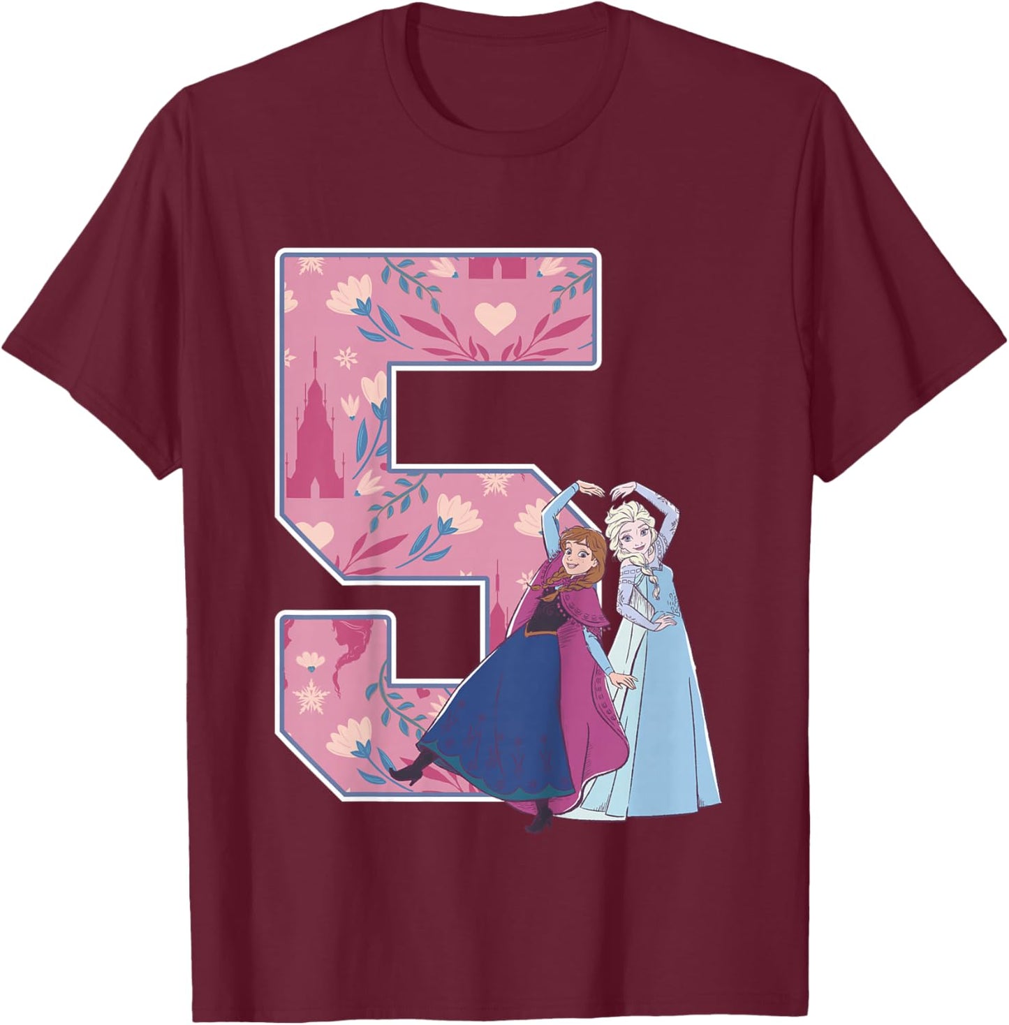 Frozen Sisters 5 Geburtstag T-Shirt - T-Shirt | Maroon