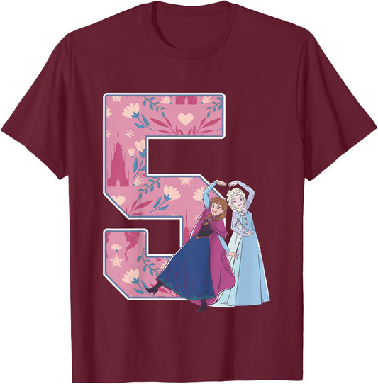 Frozen Sisters 5 Geburtstag T-Shirt - T-Shirt | Maroon