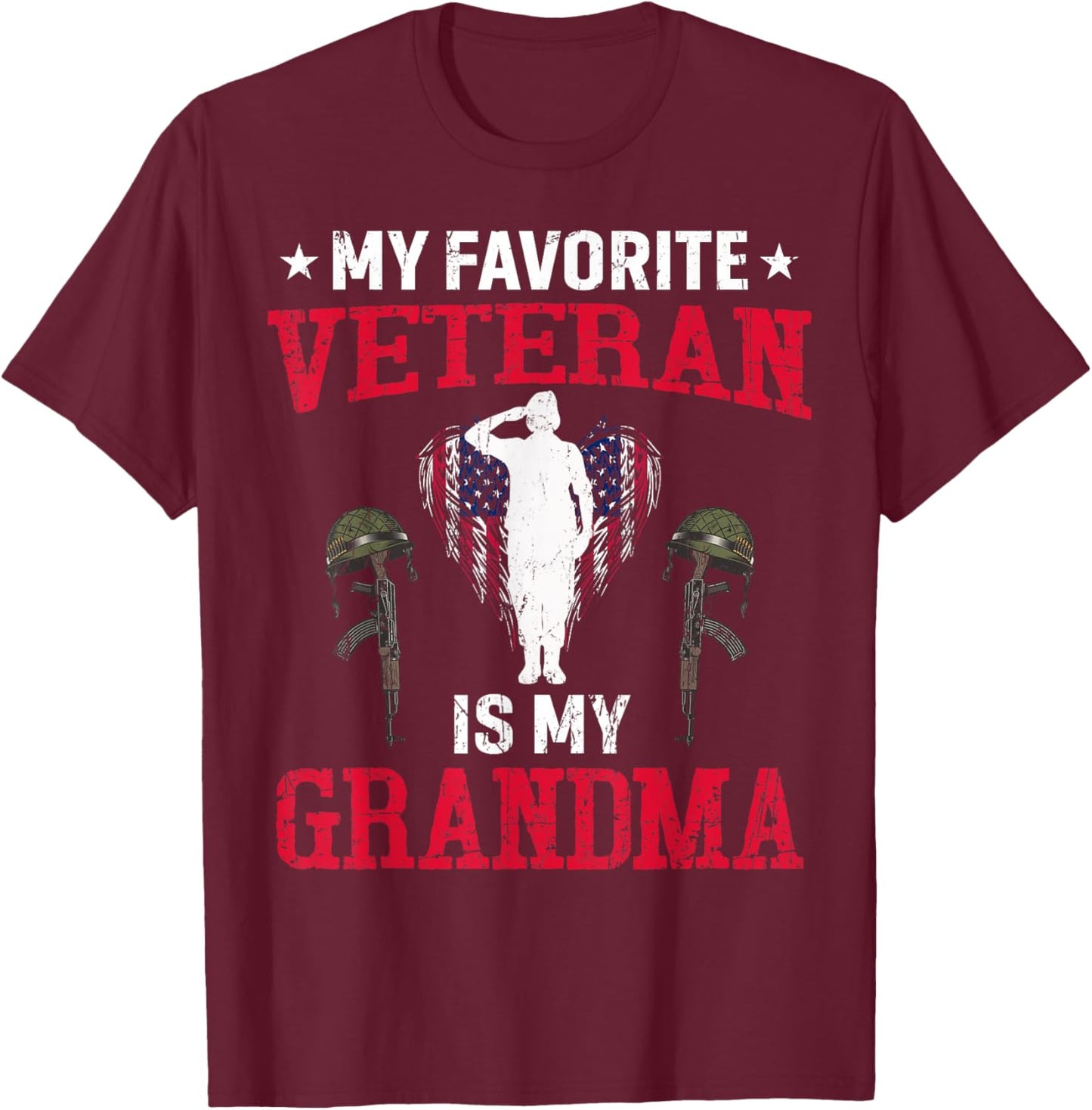 My Favorite Veteran Is My Grandma Usa Flag Vintage Men Women T-Shirt - T-Shirt | Maroon