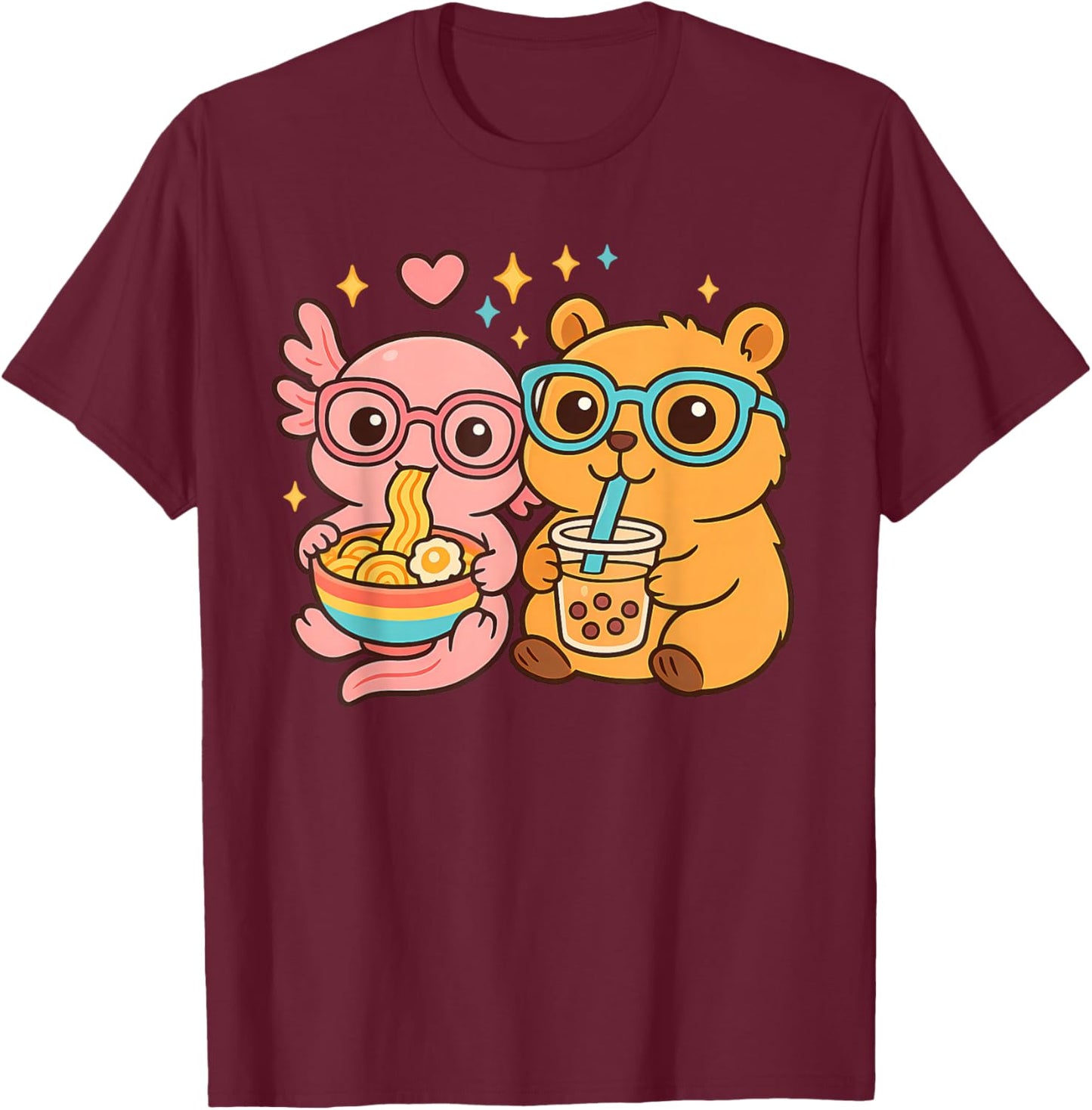 Cute Capybara Axolotl Kawaii Anime y2k Boba Kids Capibara T-Shirt - T-Shirt | Maroon