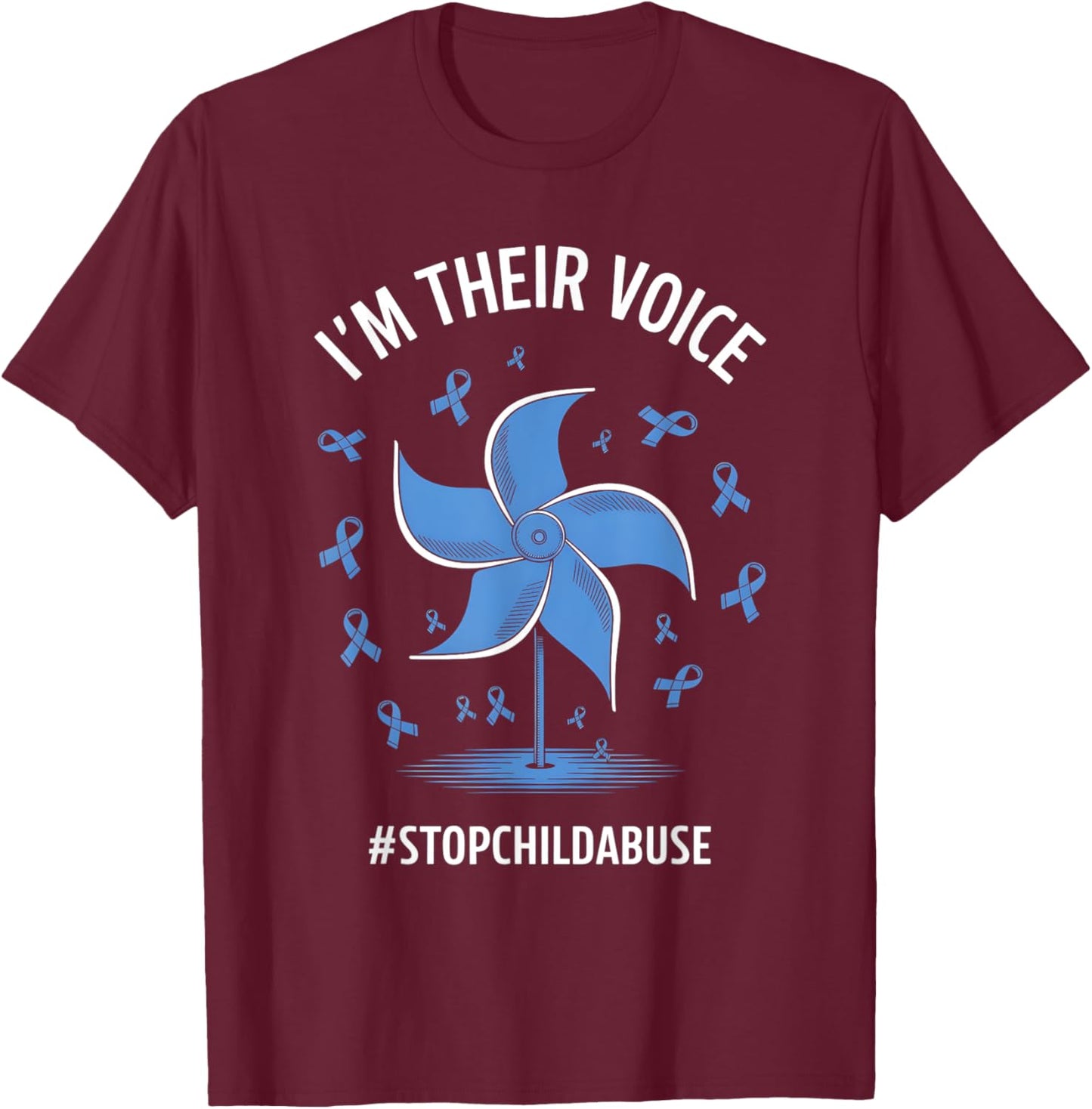 I'm Their Voice Pinwheel Child Abuse Prevention Awareness T-Shirt - T-Shirt | Maroon