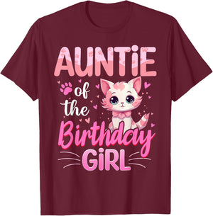 Auntie Of The Birthday Girl Cute Cat Lover Kitten Kid T-Shirt - T-Shirt | Maroon