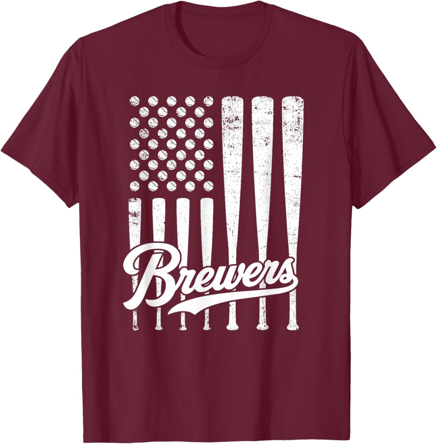 Vintage Brewers Baseball American US Flag Women Kids T-Shirt - T-Shirt | Maroon