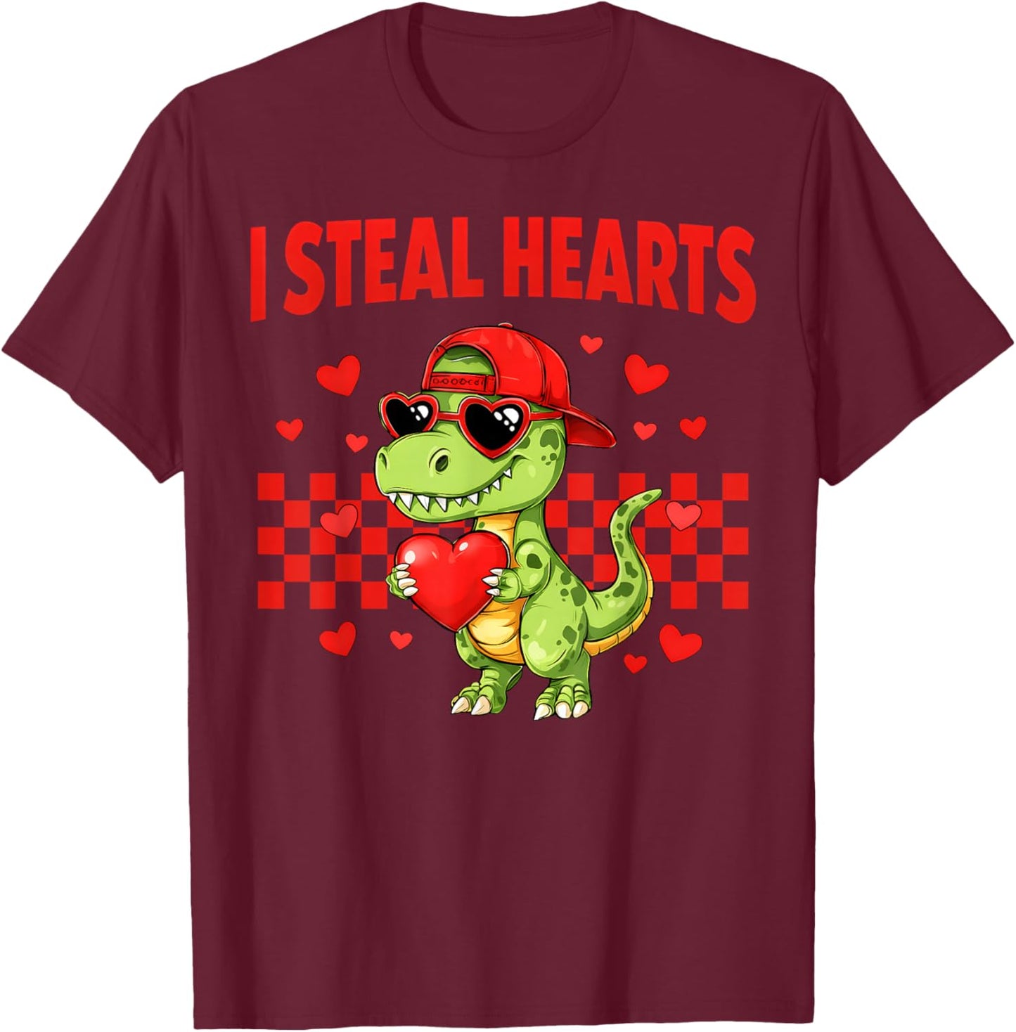 I Steal Hearts Valentine Dinosaur Cute Love Meme Boy Girl T-Shirt - T-Shirt | Maroon