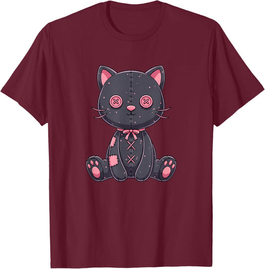 Voodoo Plush Cat Button-Eye Stitched Cat for Cat Lovers T-Shirt - T-Shirt | Maroon