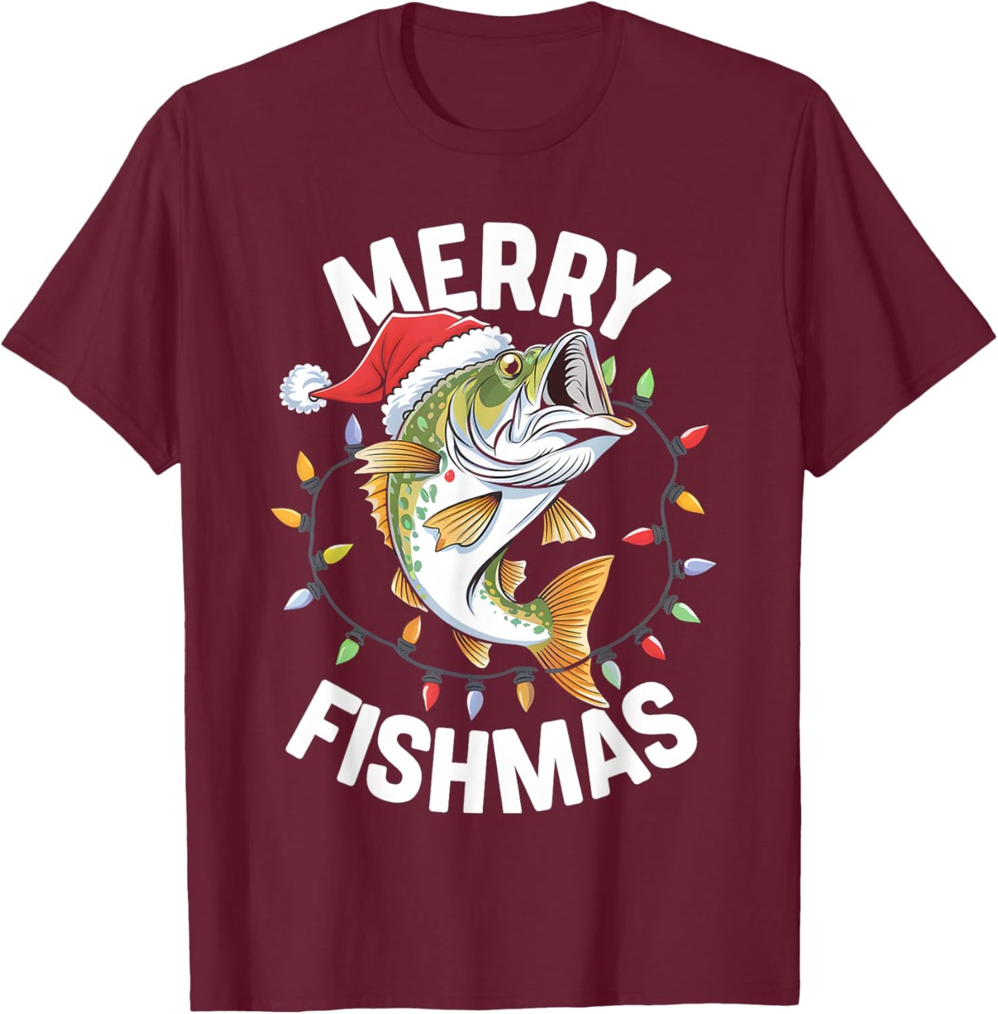 Merry Fishmas Santa Fishing Lovers Funny Fisherman Christmas T-Shirt - T-Shirt | Maroon
