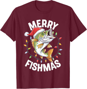 Merry Fishmas Santa Fishing Lovers Funny Fisherman Christmas T-Shirt - T-Shirt | Maroon