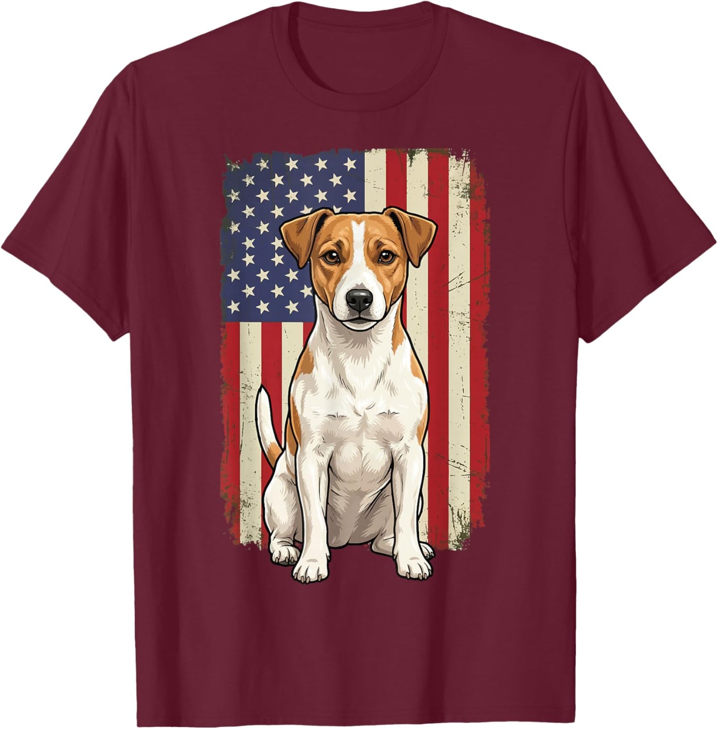 Jack Russell Terrier USA Flag T-Shirt - T-Shirt | Maroon