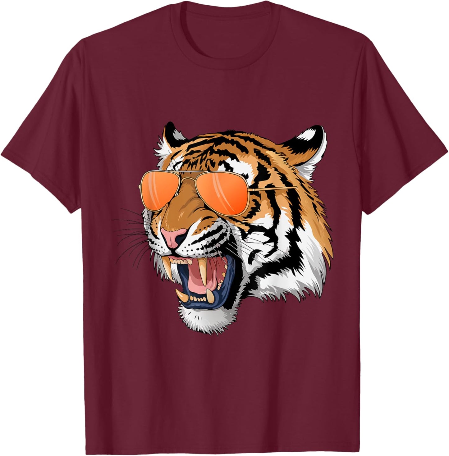 Cool Growling Bengal Tiger with Sunglasses T-Shirt - T-Shirt | Maroon