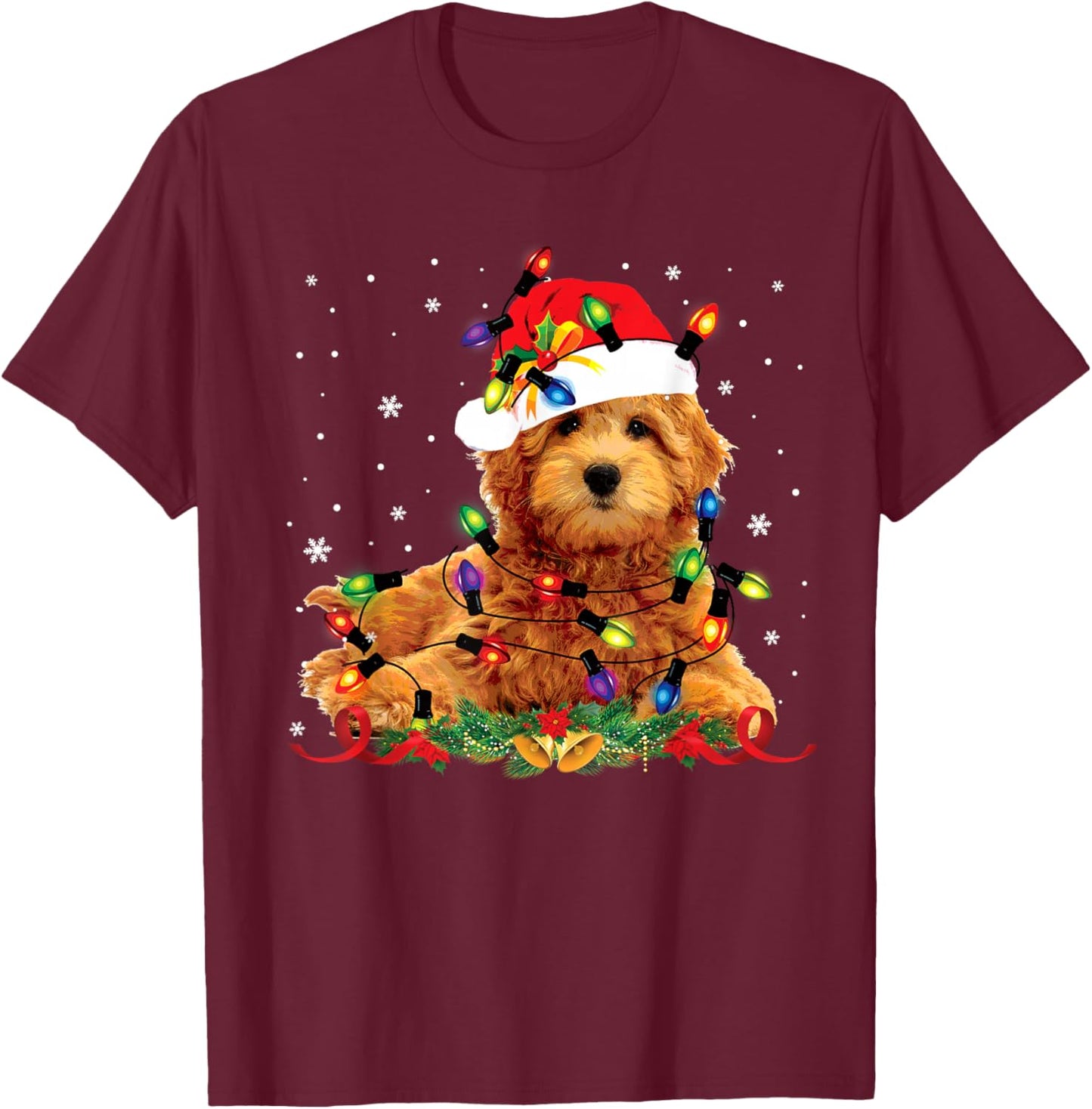 Goldendoodle Christmas Reindeer Lights Funny Dog Xmas Men Women Kids T-Shirt - T-Shirt | Maroon