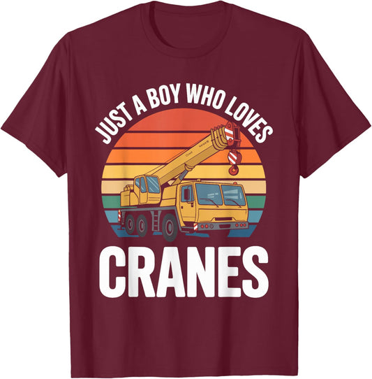 Just a Boy Who Loves Cranes T-Shirt - T-Shirt | Maroon