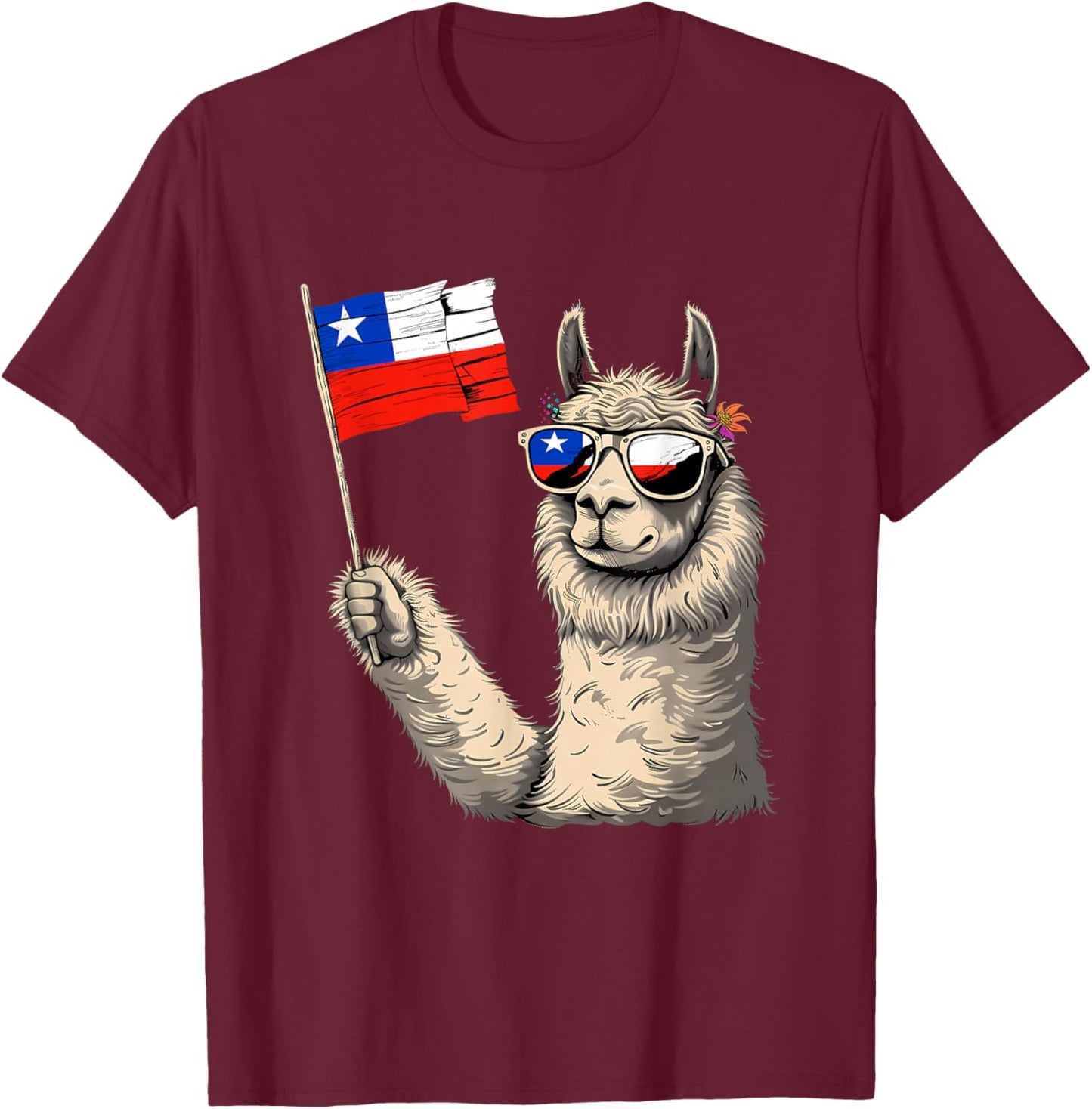 Chile Flag Heart Alpaca Chilean Pride Chilean Roots T-Shirt - T-Shirt | Maroon