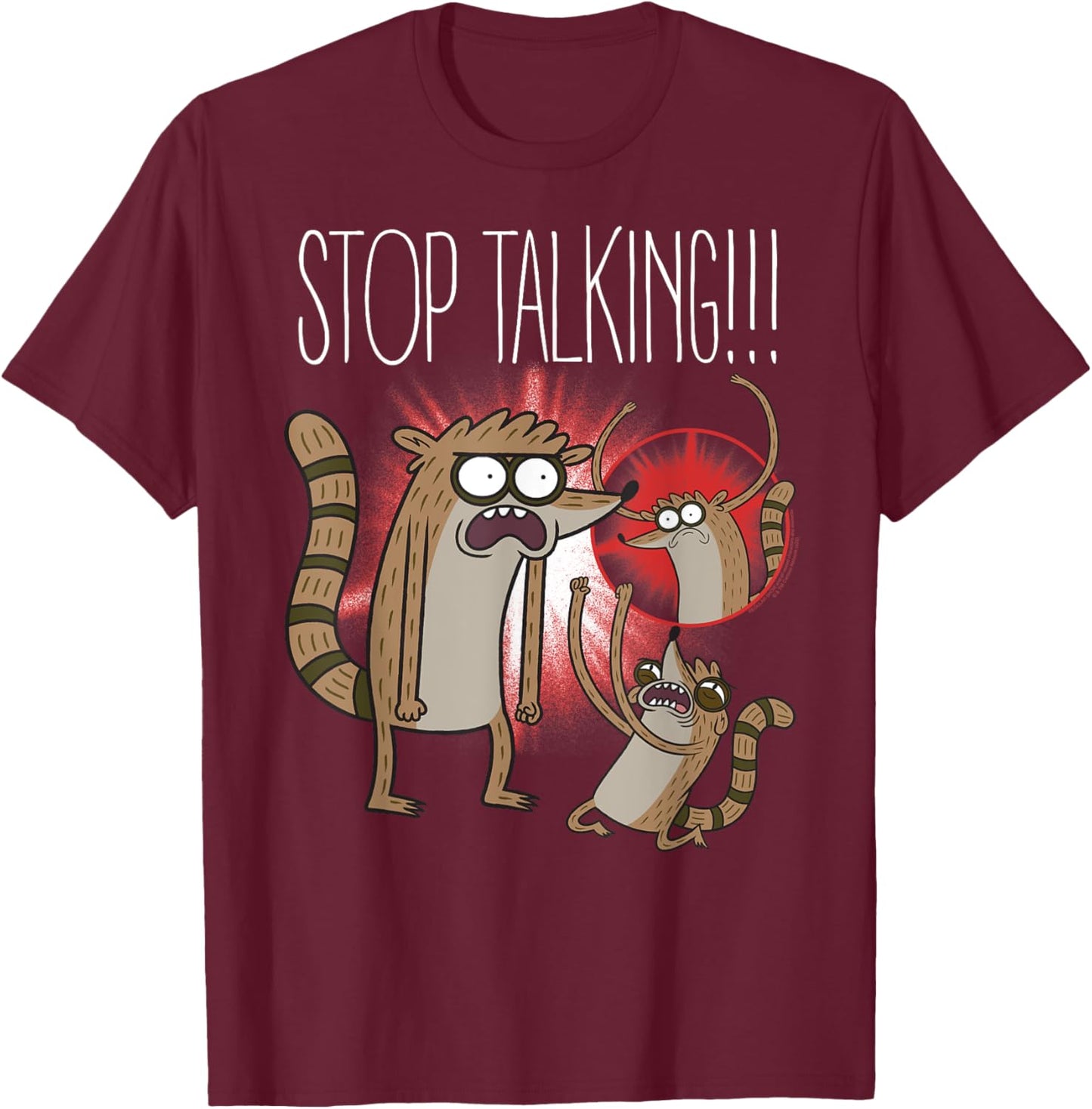 Regular Show Rigby Stop Talking! Funny Cartoon T-Shirt - T-Shirt | Maroon