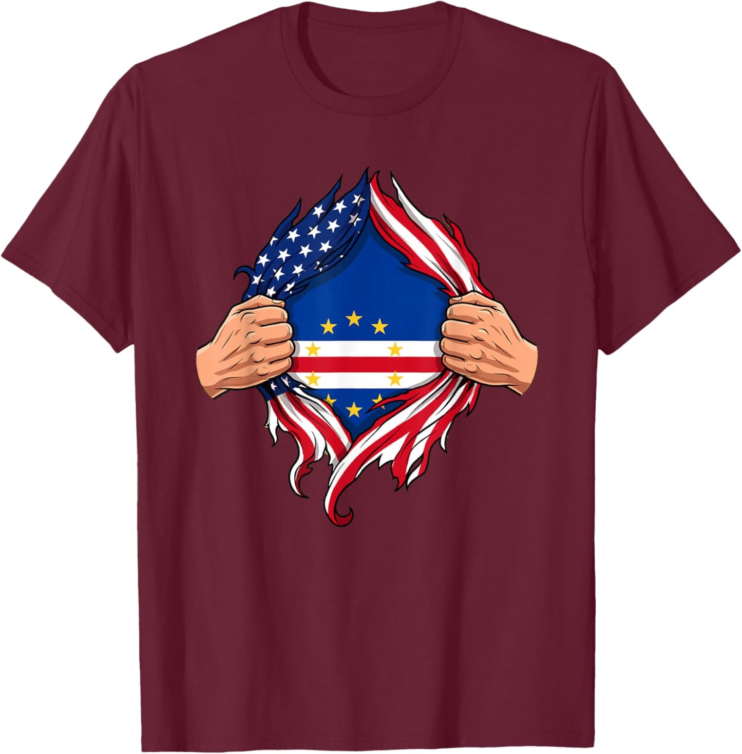 Cape Verdean American Flag Pride Heritage Patriotic T-Shirt - T-Shirt | Maroon