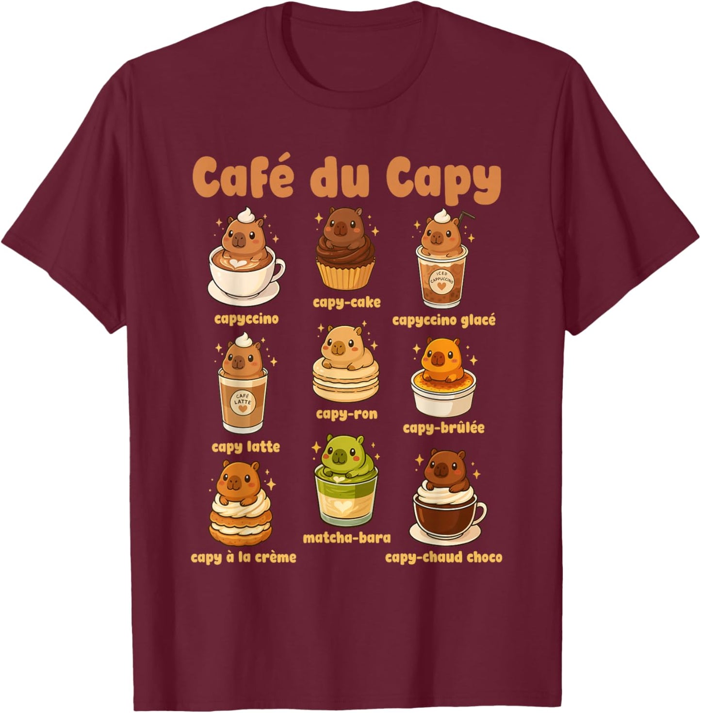 Capybara Coffee Cute Capybara Coffee Pun Kawaii Drink Art T-Shirt - T-Shirt | Maroon