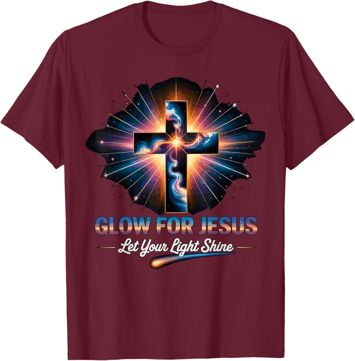 Glow for Jesus Cross T-Shirt - T-Shirt | Maroon