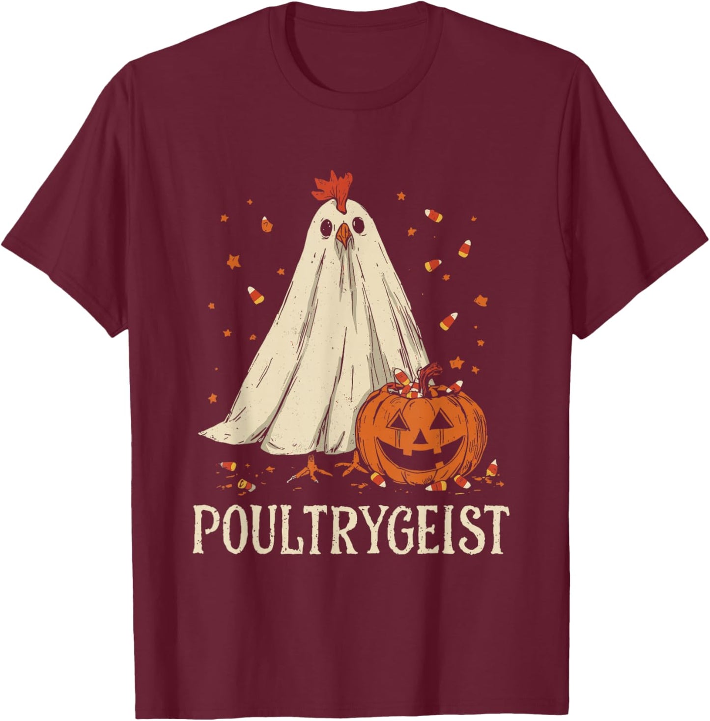 Poultrygeist Funny Chicken Ghost Pumpkin Halloween Costume T-Shirt - T-Shirt | Maroon