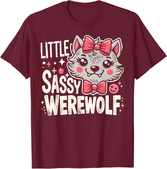 Kids Little Sassy Werewolf Halloween Costume For Girls Women T-Shirt - T-Shirt | Maroon