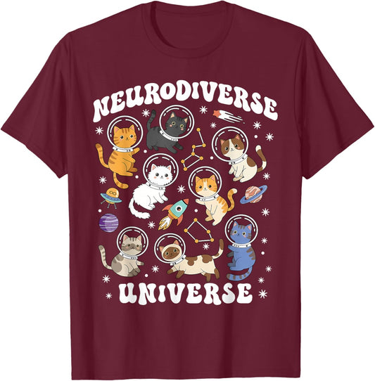 Neurodiverse Universe Cat Kitten Space Autism ABA Therapist T-Shirt - T-Shirt | Maroon
