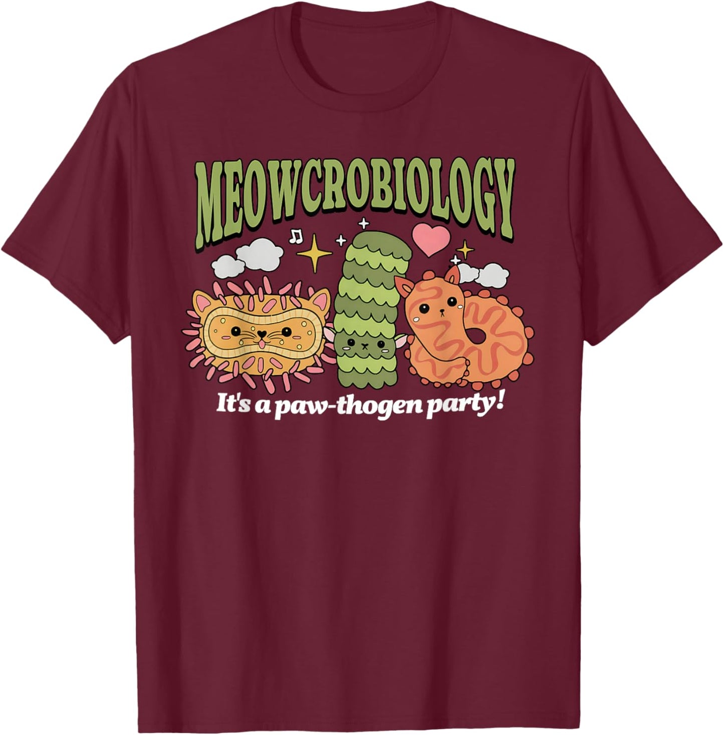 Meowcrobiology Microscopic Cats Science Pet School Biology T-Shirt - T-Shirt | Maroon