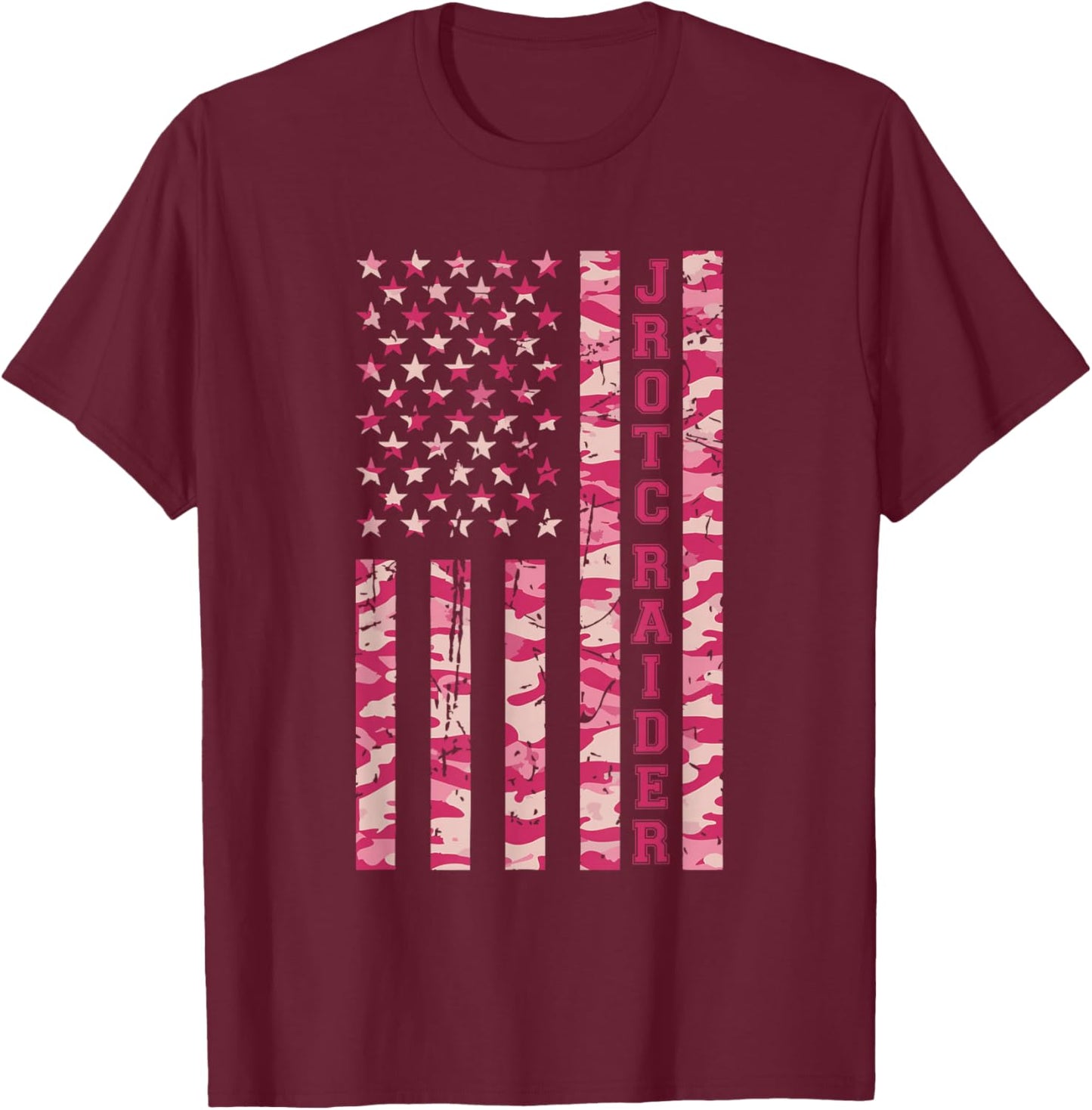 JROTC Raider Competition Fitness Cadet Pink Camo USA Flag T-Shirt - T-Shirt | Maroon
