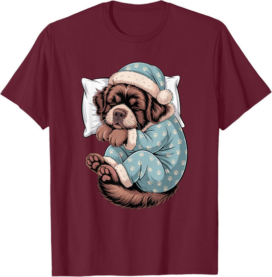 Sleepy Newfoundland Pajama Dog Lover Men Woman Kids T-Shirt - T-Shirt | Maroon