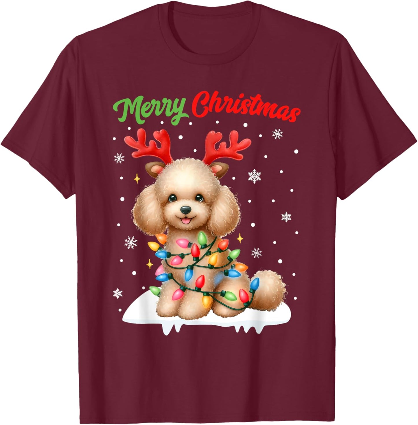 Christmas Pajamas Men Women Kids Christmas Poodle Dog T-Shirt - T-Shirt | Maroon