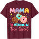 Mama Of The Two Sweet 2Nd Birthday Girl Donut Matching T-Shirt - T-Shirt | Maroon
