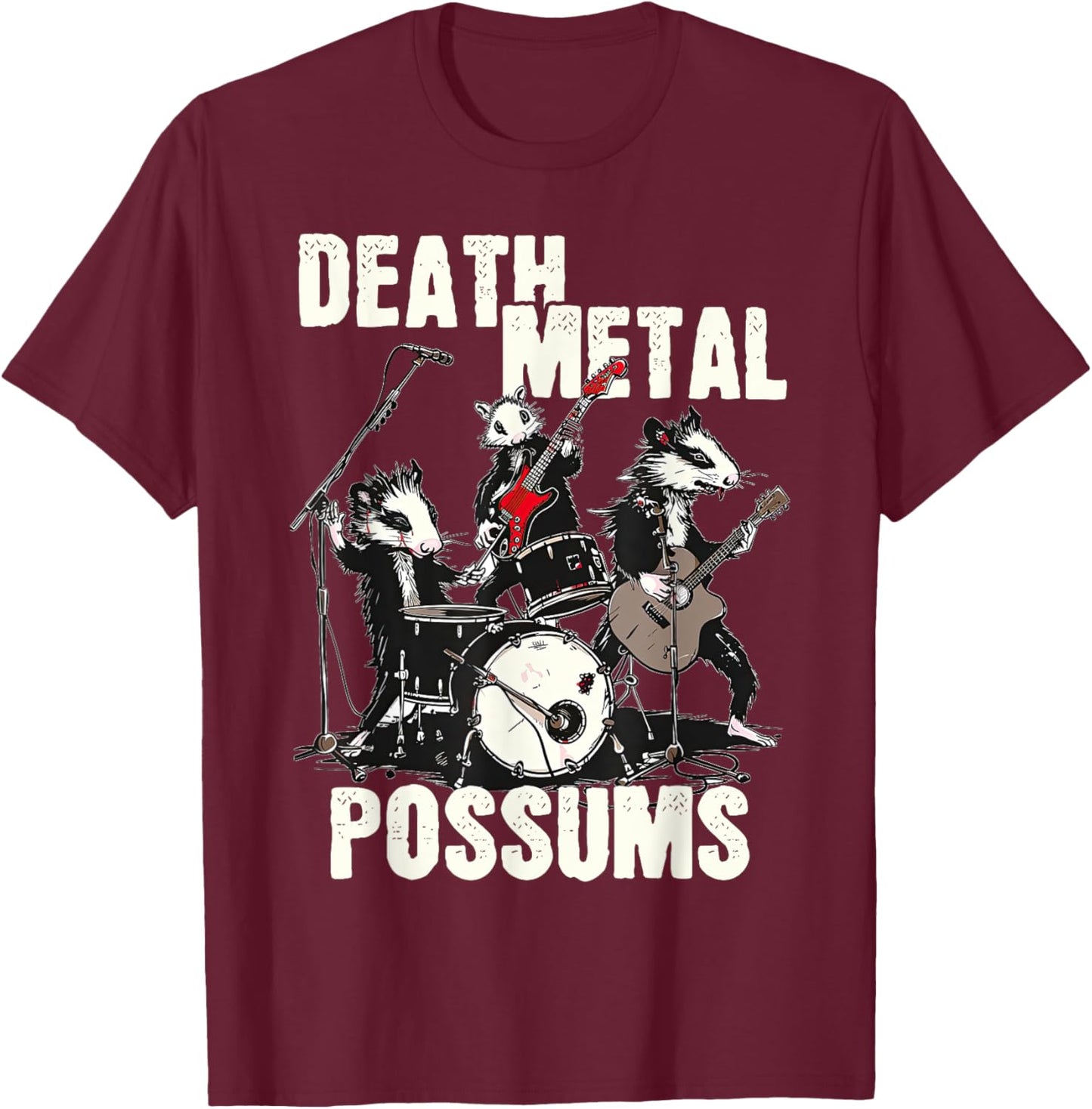 Death Metal Possums Funny Rockstar Heavy Metal Opossum T-Shirt - T-Shirt | Maroon