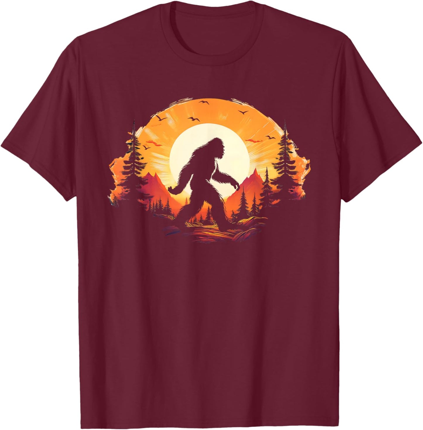 Bigfoot Believer Silhouette Sasquatch Hide And Seek T-Shirt - T-Shirt | Maroon