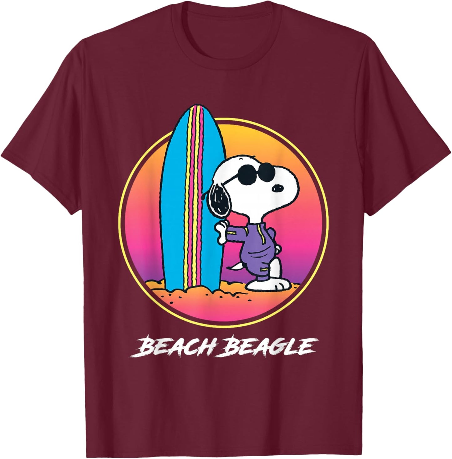 Peanuts Beach Beagle Surf Snoopy T-Shirt - T-Shirt | Maroon