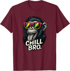 Chill Bro Funny Monkey with Sunglasses Gamer Chiller Fun T-Shirt - T-Shirt | Maroon