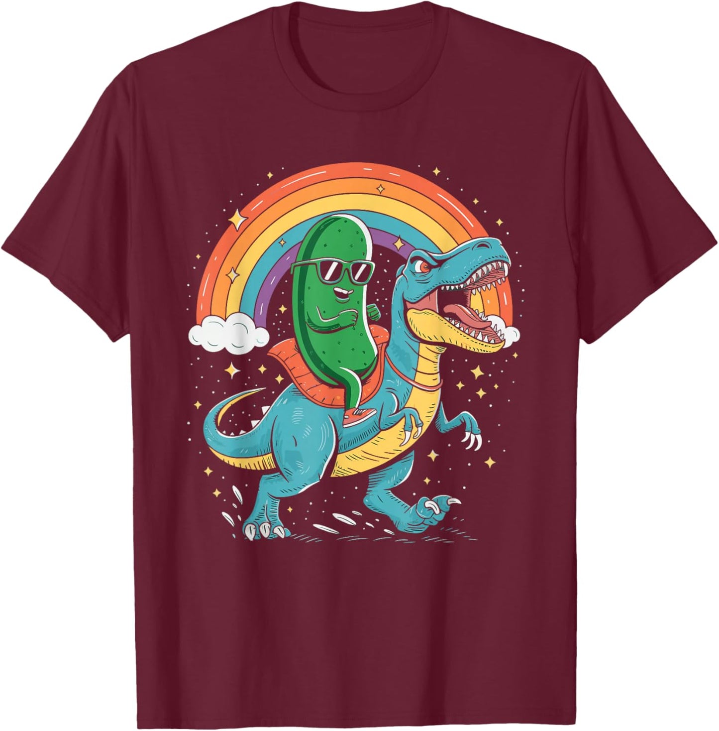 Pickle Riding Dinosaur T-Shirt - T-Shirt | Maroon