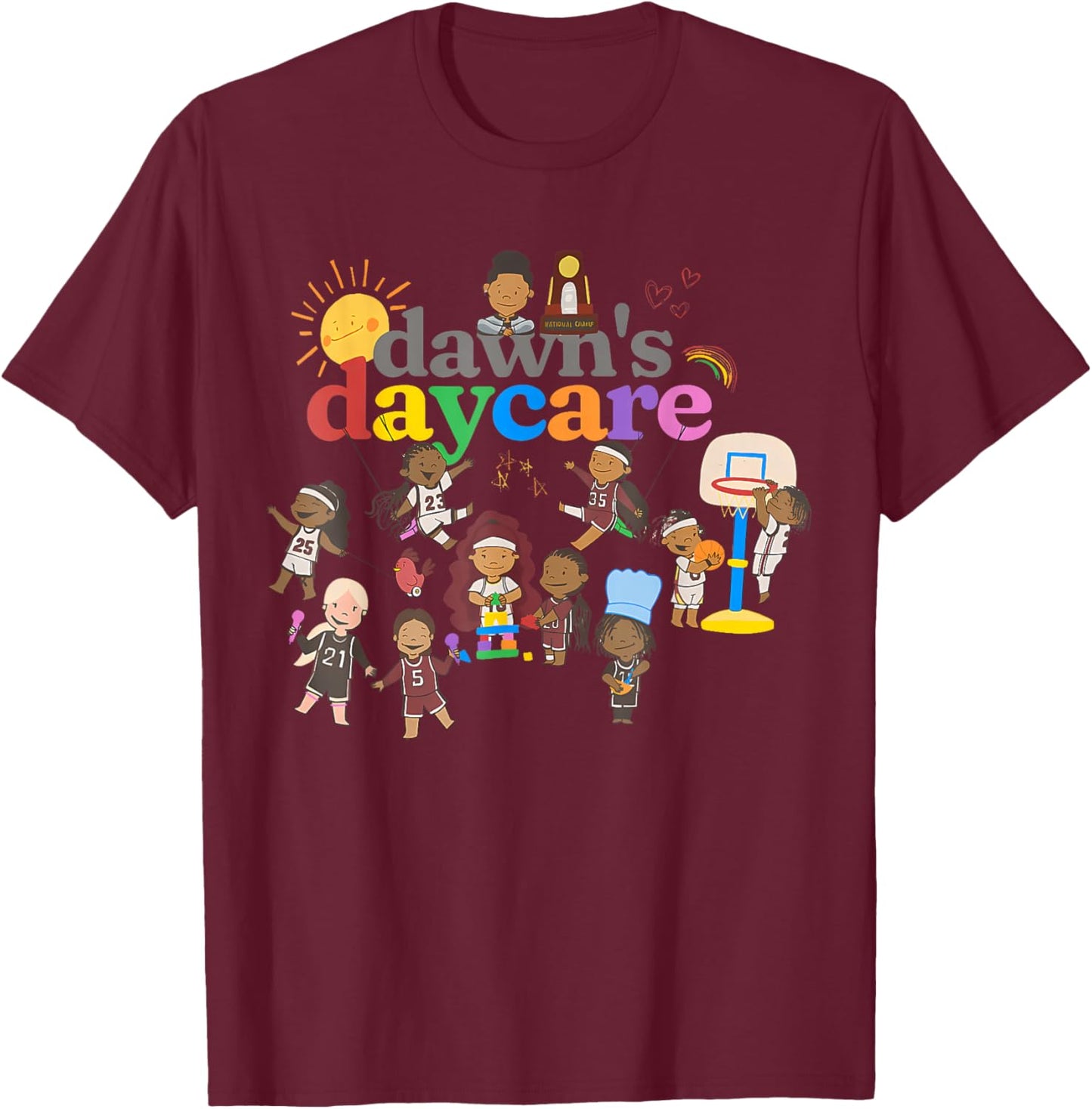 Funny Dawn's Daycare Basketball Cute Kids T-Shirt - T-Shirt | Maroon