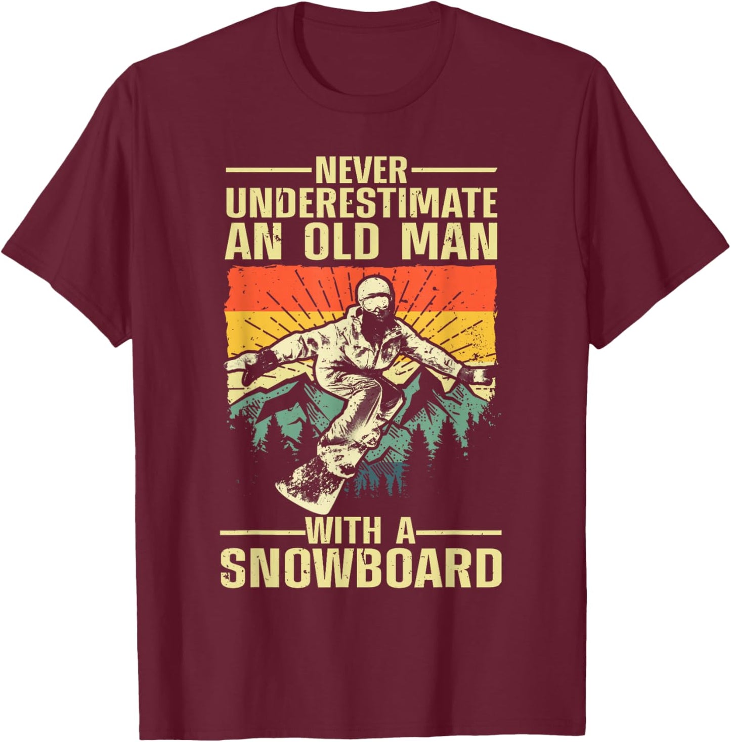 Cool Snowboarding Art Grandpa Dad Winter Snowboarder T-Shirt - T-Shirt | Maroon