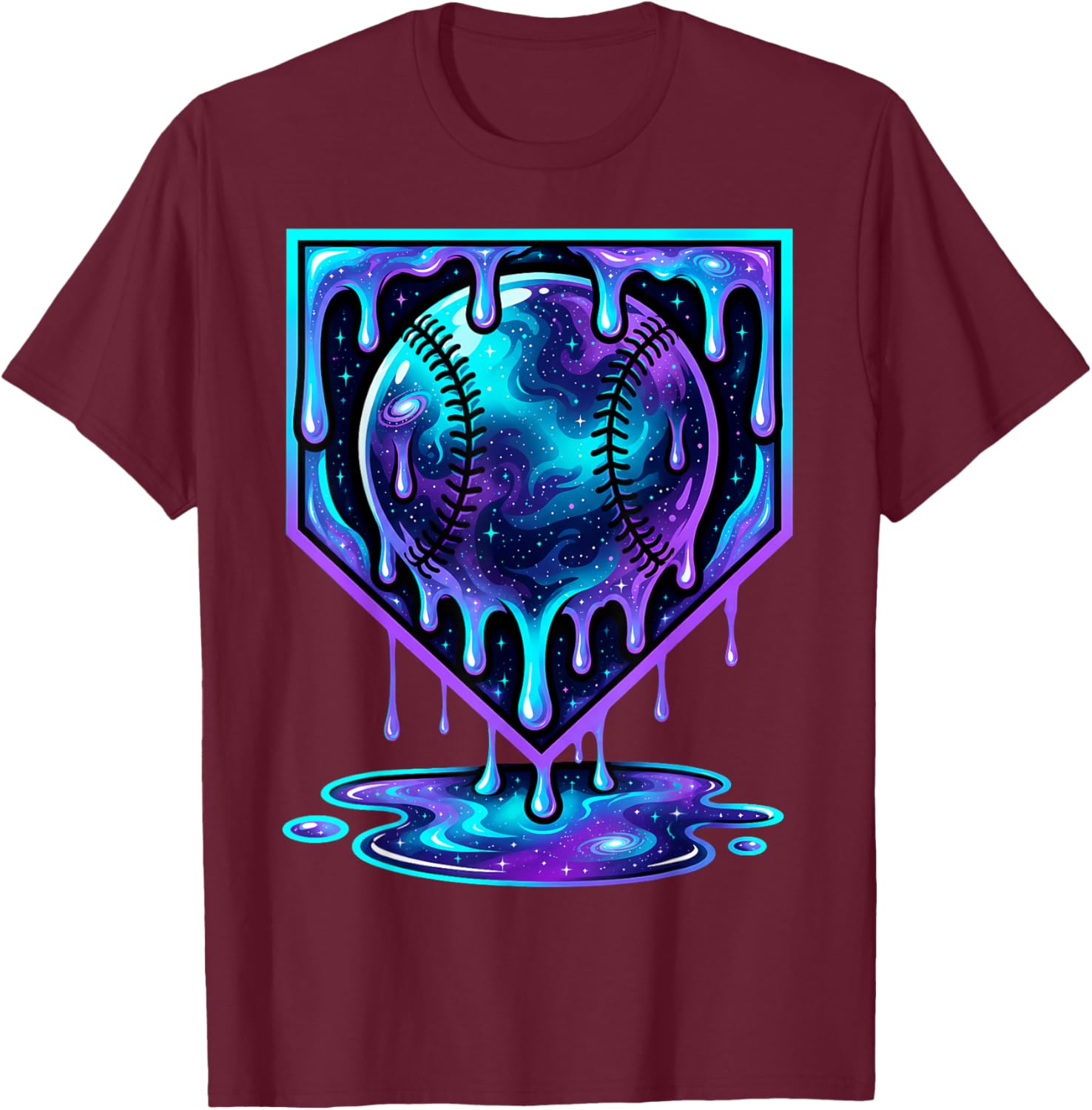 Baseball Drip Ice Cream Boys Cosmic Baseball Glow T-Shirt - T-Shirt | Maroon