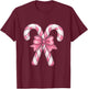 Candy Cane Christmas- Pretty Pink Bow T-Shirt - T-Shirt | Maroon