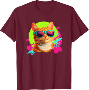 Kids Retro Vintage 80s Orange Tabby Cat Lover T-Shirt - T-Shirt | Maroon