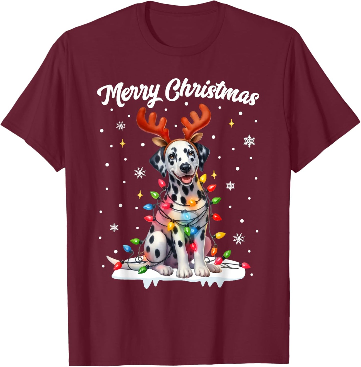 Christmas Pajamas Men Women Kids Christmas Outfit Dalmatian T-Shirt - T-Shirt | Maroon