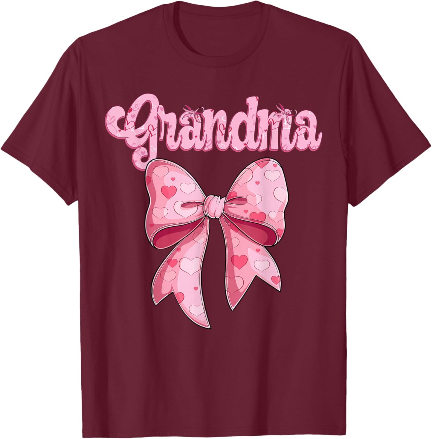 mothers day coquette bow family matching Groovy pink Grandma T-Shirt - T-Shirt | Maroon