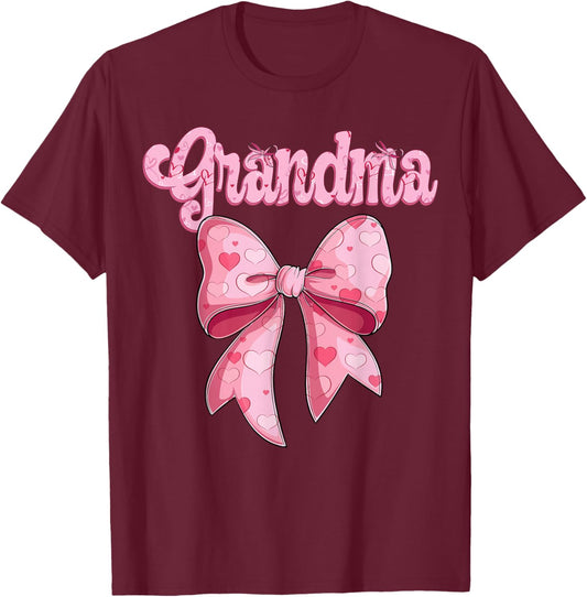mothers day coquette bow family matching Groovy pink Grandma T-Shirt - T-Shirt | Maroon