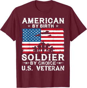 American By Birth Veteran By Choice US Flag Veterans Day T-Shirt - T-Shirt | Maroon