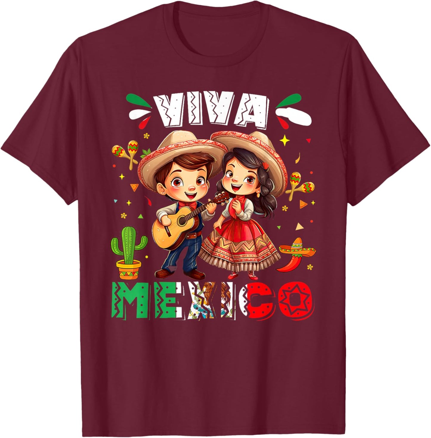 Viva Mexico Kids Independence Day Funny Dance Mexican T-Shirt - T-Shirt | Maroon