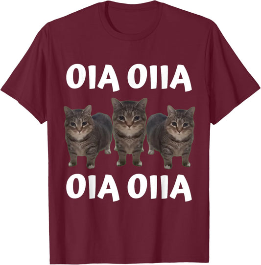 Funny oia oiia oiia Spinning Cat Meme Oia Oiiai Oiiiai Cat T-Shirt - T-Shirt | Maroon