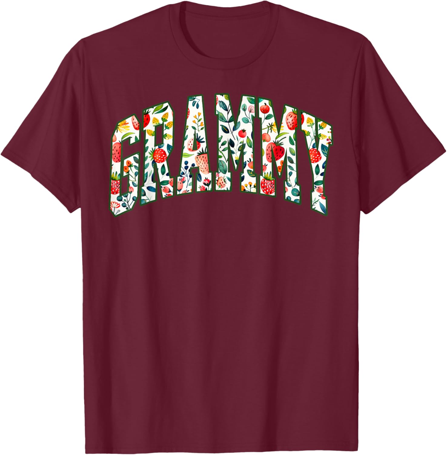 Floral Strawberry Grammy Christmas Grandma To Be Mothers Day T-Shirt - T-Shirt | Maroon