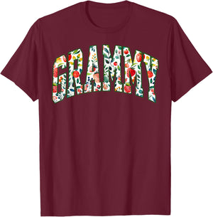 Floral Strawberry Grammy Christmas Grandma To Be Mothers Day T-Shirt - T-Shirt | Maroon